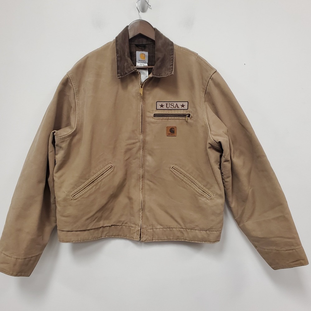 Vintage Carhartt Mens Detroit Jacket Size L Blanket Lined USA Patch Sand Brown